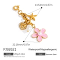 Stainless steel bikini charm with pink enamel flower, starfish and pearl pendant - Starry Heart Flower Style (PJ92621)