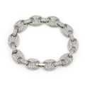 Pulsera para hombre de 12mm de ancho con eslabones de granos de café y circonitas brillantes - Plateado