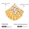 Waterproof stainless steel shell pendant in gold finish with silver coral motif - Silver Coral Relief Gold Shell Charm (PJ92339)