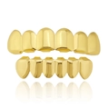 Polished gold plated hip hop teeth grillz set with shiny reflective finish for men and women - Six Teeth Upper And Lower / Gold