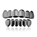 Polished black gold hip hop teeth grillz set for top and bottom row in glossy finish - Six Teeth Upper And Lower / Black