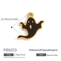 Golden stainless steel ghost charm with black enamel for Halloween jewelry DIY - Black Little Ghost (PJ91073)