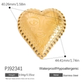 Golden stainless steel heart pendant with sun face relief and hollow edge details - Sun God Face Heart Charm (PJ92341)