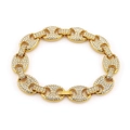 Lujosa pulsera de cadena de eslabones marineros dorados de 12 mm de ancho con cristales - Dorado