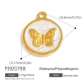 Golden stainless steel butterfly charm pendant with dimensions 18.4mm by 15.37mm - Round Butterfly (PJ92079B)