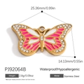 Golden stainless steel butterfly charm with white pink enamel and small rhinestones - Butterfly Shape (PJ92064B)