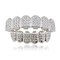 Iced out zilveren Hip Hop Grillz set met zirkonia steentjes voor boven- en ondertanden - Zilveren Sieradenset