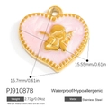 Heart-shaped pink enamel pendant with gold cupid relief made of stainless steel - Heart Angel (PJ91087B)