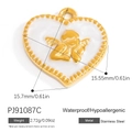 Golden cupid relief heart pendant with white enamel and stainless steel trim - Heart Cupid (PJ91087C)