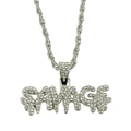 Collier chaîne de corde hip hop avec pendentif SAVAGE glacé serti de strass brillants - Argenté