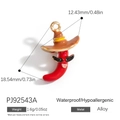 Pendentif piment rouge avec chapeau de sorcier et lunettes en alliage hypoallergénique - Piment Rouge (PJ92543A)
