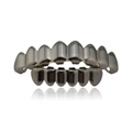 Hip hop gunmetal grillz set with 8 top and 6 bottom electroplated plating teeth caps - Black Zirconia Set