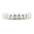 Detailed macro view of 8-tooth silver hip hop grillz with polished metallic finish - Silver Top 8 Teeth