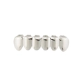 Primer plano de un grillz hip hop plateado de 6 dientes con acabado de espejo pulido - Inferior Plateado