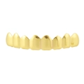 Detail view of 18K gold-plated 8-tooth hip hop grillz with a shiny mirror finish - Gold Top 8 Teeth