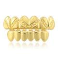 Gold plated hip hop teeth grillz set with heart design and smooth polished finish - Top and Bottom Set / Gold Set