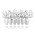 Polished silver hip hop teeth grills set with unique woven texture and mirror finish - Top and Bottom Set / Silver Set