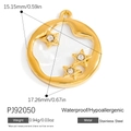 Golden stainless steel celestial pendant with crescent moon and sparkling cubic stars - Star Moon Pendant (PJ92050)