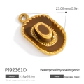 Golden stainless steel cowboy hat pendant with brown enamel finish and woven textures - Brown Stainless Steel Cowboy Hat Pendant (PJ92361D)