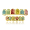 Hip hop gold teeth grills set with vibrant colorful rhinestones for top and bottom rows - Gold Multicolor Rhinestone Set
