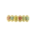 Detail of hip hop gold teeth grills featuring six-tooth colorful rhinestone inlay set - Gold Multicolor Rhinestone Bottom Teeth