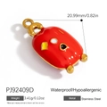Red enamel pillow pendant in stainless steel with gold frame and geometric decor - Red Stainless Steel Multicolor Pendant (PJ92409D)