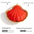 Ciondolo a conchiglia in smalto rosso in acciaio inossidabile con bordo dorato - Ciondolo Conchiglia in Acciaio Inossidabile Rosso (PJ92467A)
