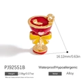 Pendentif tasse en émail rouge avec nœud jaune et petit cœur rose en alliage - Tasse Rouge (PJ92551B)