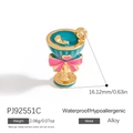 Pendentif cloche bonhomme de neige en émail sarcelle avec nœud rose et fini doré - Tasse Bleue (PJ92551C)