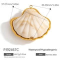 Pendente a conchiglia in marmo crema con cornice in acciaio inossidabile dorato, resistente - Ciondolo Conchiglia in Acciaio Inossidabile Crema (PJ92467C)