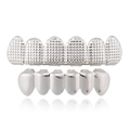 Zilveren hiphop grillz set met getextureerde boventanden en gepolijste ondertanden - Zilveren Sieradenset