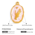 Pink enamel 18K gold stainless steel oval palm pendant, waterproof and hypoallergenic - Pink Hamsa (PJ92059A)