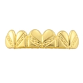 6-tooth gold hip hop grillz featuring a polished diagonal textured finish - Upper / Gold