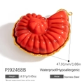 Ciondolo a conchiglia rosso lucido con base in acciaio inossidabile dorato e anello - Ciondolo Conchiglia in Acciaio Inossidabile Rosso Grande (PJ92468B)