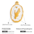 Golden stainless steel oval pendant featuring white enamel palm and heart motif charm - White Hamsa (PJ92059B)