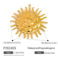 Pendente sole in acciaio inossidabile dorato con finitura martellata 52,69 mm x 56,06 mm - Ciondolo Sole in Acciaio Inossidabile Oro (PJ92469)