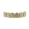 Zes-tands hiphop grillz in gouden afwerking met volledige strass-steentjes bezet - Goud Boven