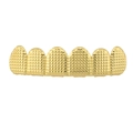Vergulde hiphop grillz met een getextureerd ruitpatroon voor zes tanden goud - Goud Boven