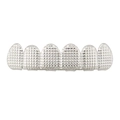Zilveren hiphop grillz met zes-tands ontwerp en getextureerd ruitjespatroon - Zilveren Boventand