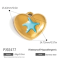 Ciondolo a cuore in acciaio inossidabile dorato con stella marina blu e misure - Ciondolo Cuore con Stella Marina Blu in Acciaio Inox (PJ92477)