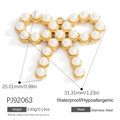 Gold stainless steel butterfly pendant with pearl inlay, size 31.31mm x 25.01mm - Pearl Bow (PJ92063)