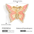 Pink and white butterfly charm pendant in 18K gold plated stainless steel with crystals - Pink White Butterfly (PJ92065A)