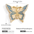 Blue and white butterfly pendant in 18K gold-plated stainless steel with rhinestones - Blue White Butterfly (PJ92065B)