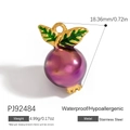 Ciondolo a forma di melograno in acciaio inossidabile con smalto viola e foglie verdi - Ciondolo Pianta Viola in Acciaio Inox (PJ92484)