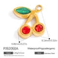 Golden stainless steel cherry charm pendant with red rhinestones and green glitter finish - Small Red Cherry (PJ92068A)
