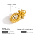 Pendente a forma di ananas in acciaio inossidabile dorato con strass bianchi e texture - Ciondolo Ananas con Strass in Acciaio Inox (PJ92485)
