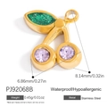 Golden stainless steel cherry pendant with green glitter leaves and purple rhinestones - Small Purple Cherry (PJ92068B)