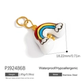 Ciondolo nuvola arcobaleno in acciaio inossidabile con smalto bianco e perline dorate - Ciondolo Nuvola Arcobaleno in Acciaio Inox Anello Oro (PJ92486B)