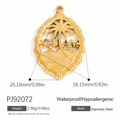 18K gold plated stainless steel coconut tree pendant with GUAM text for DIY jewelry - Guam Palm Tree (PJ92072)