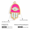 18K gold plated stainless steel Hamsa hand pendant with blue pink enamel and zircon - Pink Blue Hamsa (PJ92075)